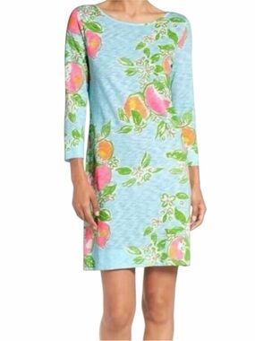 Lilly Pulitzer Marlowe Dress M Pool Blue Pink Lemonade Print Shift